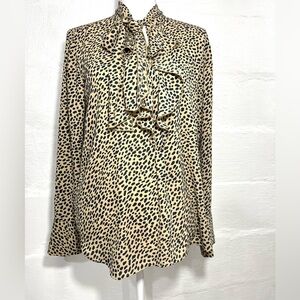 ANN TAYLOR CHEETAH PRINT RUFFLED DETAIL PULLOVER BLOUSE